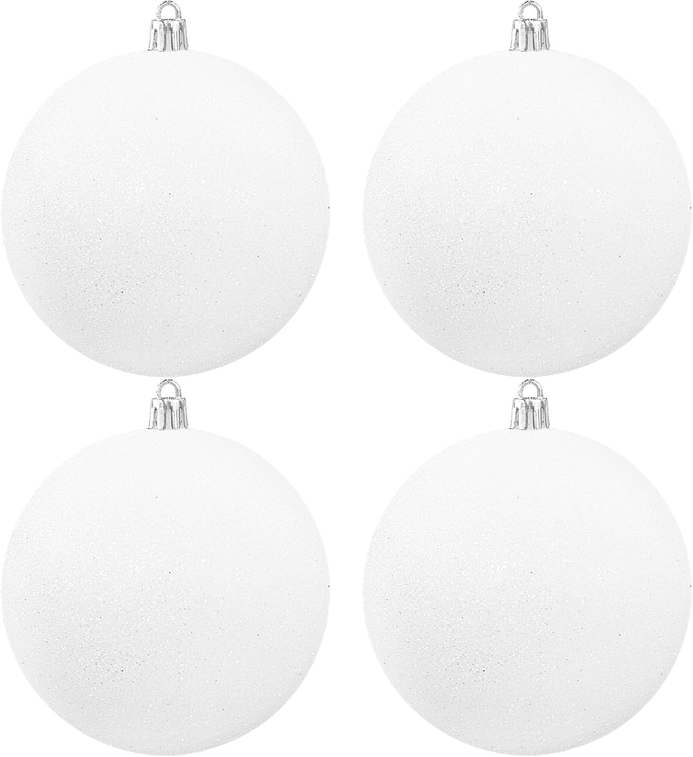 Large 4 in White Glitter Christmas Ornament Balls(4 Pcs),Xmas Sequin Christmas Ball,White Sparkly Hanging Ball Ornament for Tree Home Wedding Party Decor,Winter Theme Tree Decoration