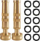 Adjustable Twist Hose Nozzle, 4" Heavy-Duty Brass Hose Nozzle with 10 Garden Hose Rubber Washers, 2 Pack