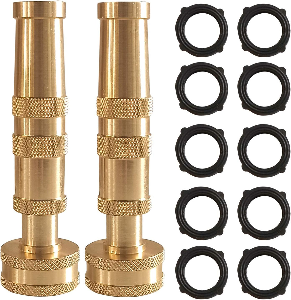 Adjustable Twist Hose Nozzle, 4" Heavy-Duty Brass Hose Nozzle with 10 Garden Hose Rubber Washers, 2 Pack