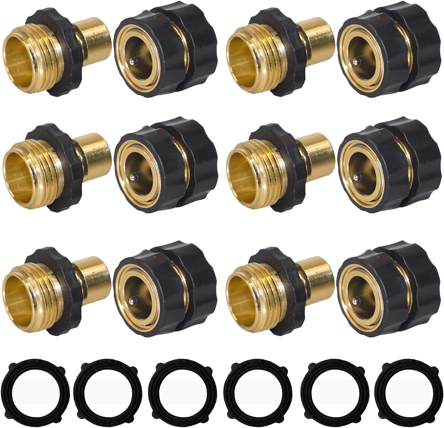 Garden Hose Quick Connector, 3/4 Inch Male and Female Garden Hose Fitting Quick Connector, 6 Set