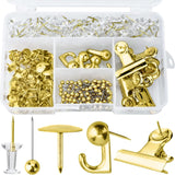 Gold Push Pin Kit 310 Pcs Decorative Thumb Tacks with Push Pin Hook Pushpin for Cork Board Bulletin Board Office Wall - 5 Style