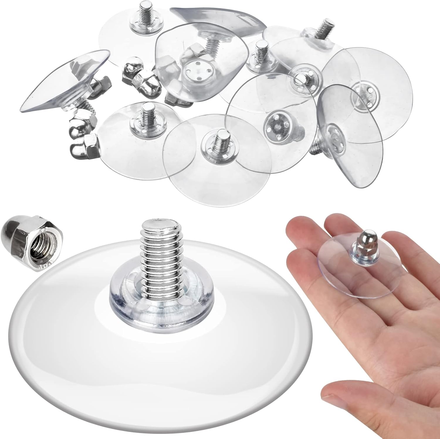 Storage Hook - 12 Pack Suction Cups with Screws, Extra Strong Adhesive, Rust Resistant, for Glass, Wall, Door, Bathroom, Kitchen, Outdoor, 1.7" Diameter, 5 lbs Weight Capacity
