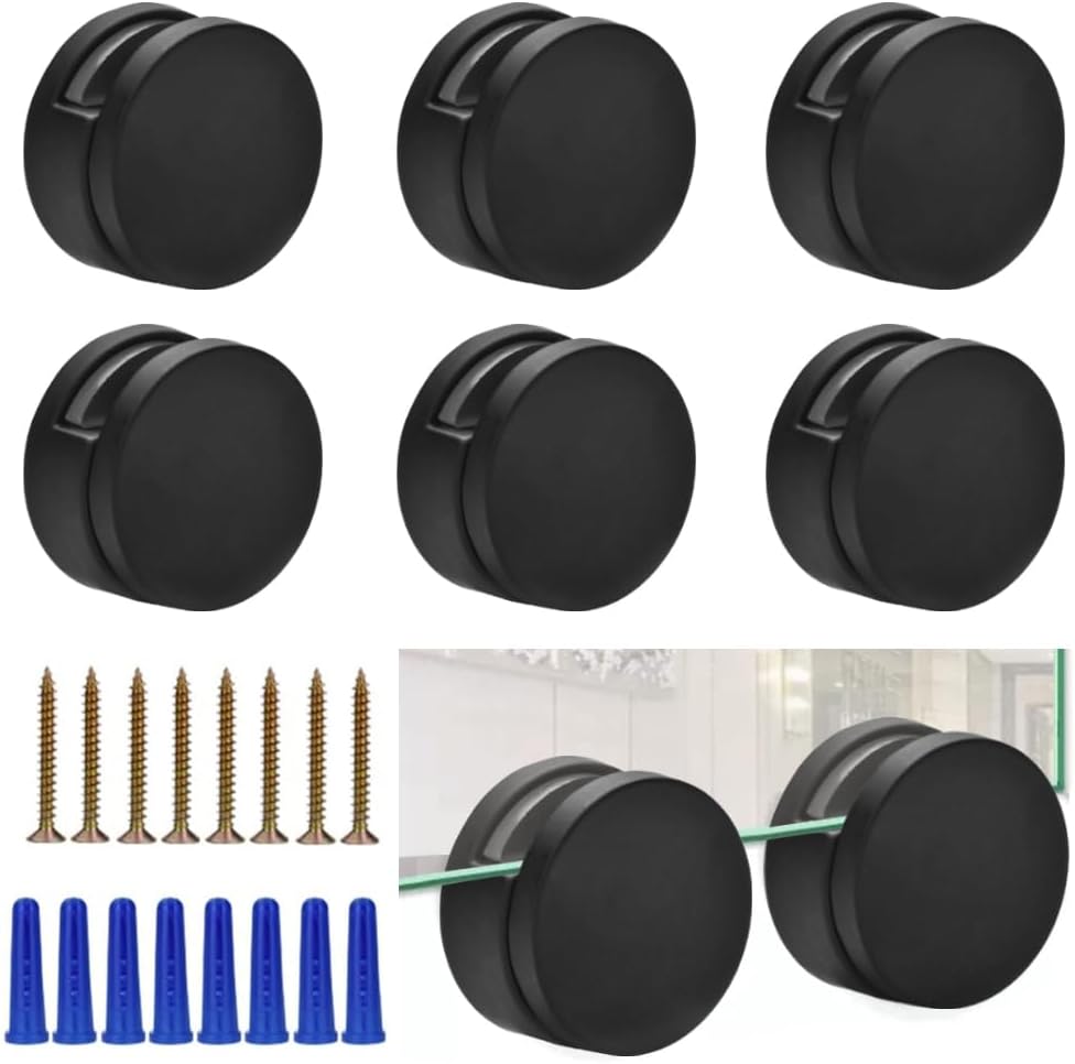 Black Frameless Mirror Mounting Hardware Kit Zinc Alloy Mirror Holders Mirror Mounting Brackets Glass Clips Clamps Bathroom Mirrors Supporting Sheet Fits for 3-5mm Thick Glass (8 Pack)