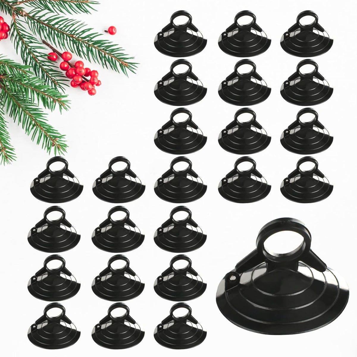 Suction Cups with Loops 24Pcs Window Suckers with Ring Car Glass Windshield Sunshade Suction Cups Aquarium Heater Suction Cups Glass Suction Pads for Seasonal Xmas Decorations (Black)