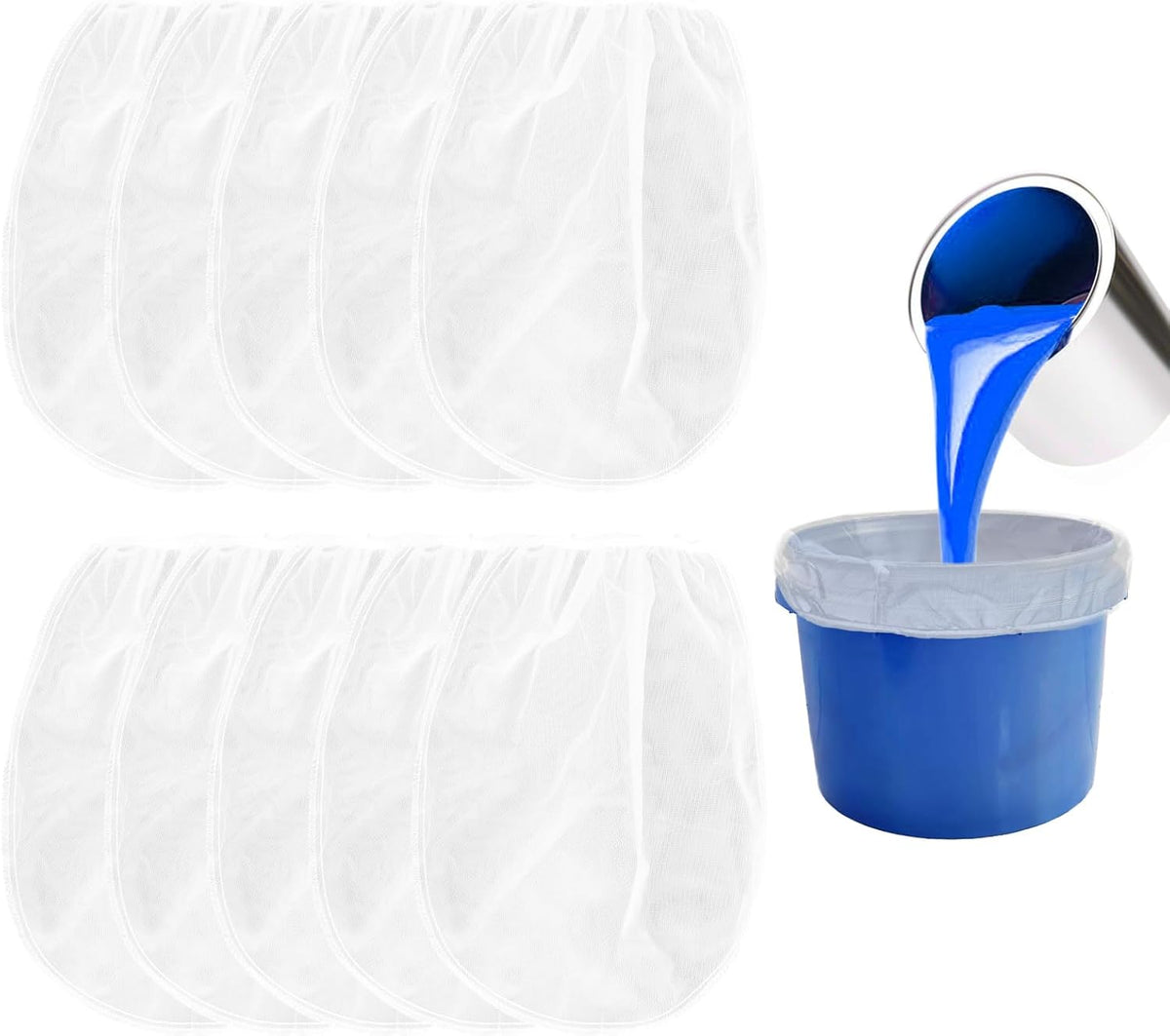Paint Strainer Bag, 1 Gallon Paint Filter Strainer with Elastic Drawstring, Nylon Mesh Filter White Fine Mesh Bag for Paint Gardening, 10 Pack