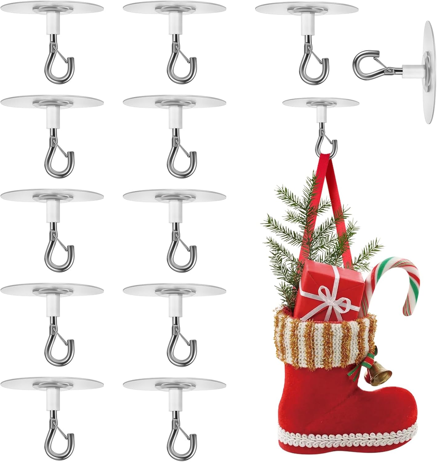 12 Pcs No Hole Adhesive Ceiling Hooks No Drill Ceiling Hanging Hook for Hanging Light Plants Lanterns Wind Chime Hanger Sticky Eye Hooks for Baby Mobile Curtain