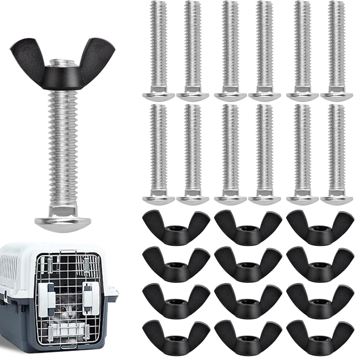 M6 Pet Carrier Fasteners Kennel Replacement Bolts for Plastic Cat Crate and Dog Crate Dog Kennel Accessories Cat Cage Carrier Parts(12 Set)