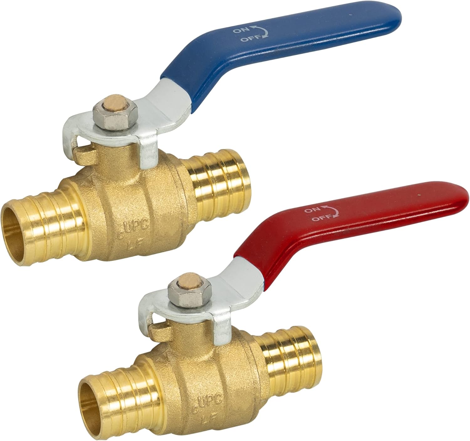 2 Pieces 3/4 Inch Pex Brass Full Port Shut Off Ball Valve Hot and Cold, Quarter Turn HOT (RED) COLD (BLUE) of Brass Water Stop Shut Off, 1 Piece Each