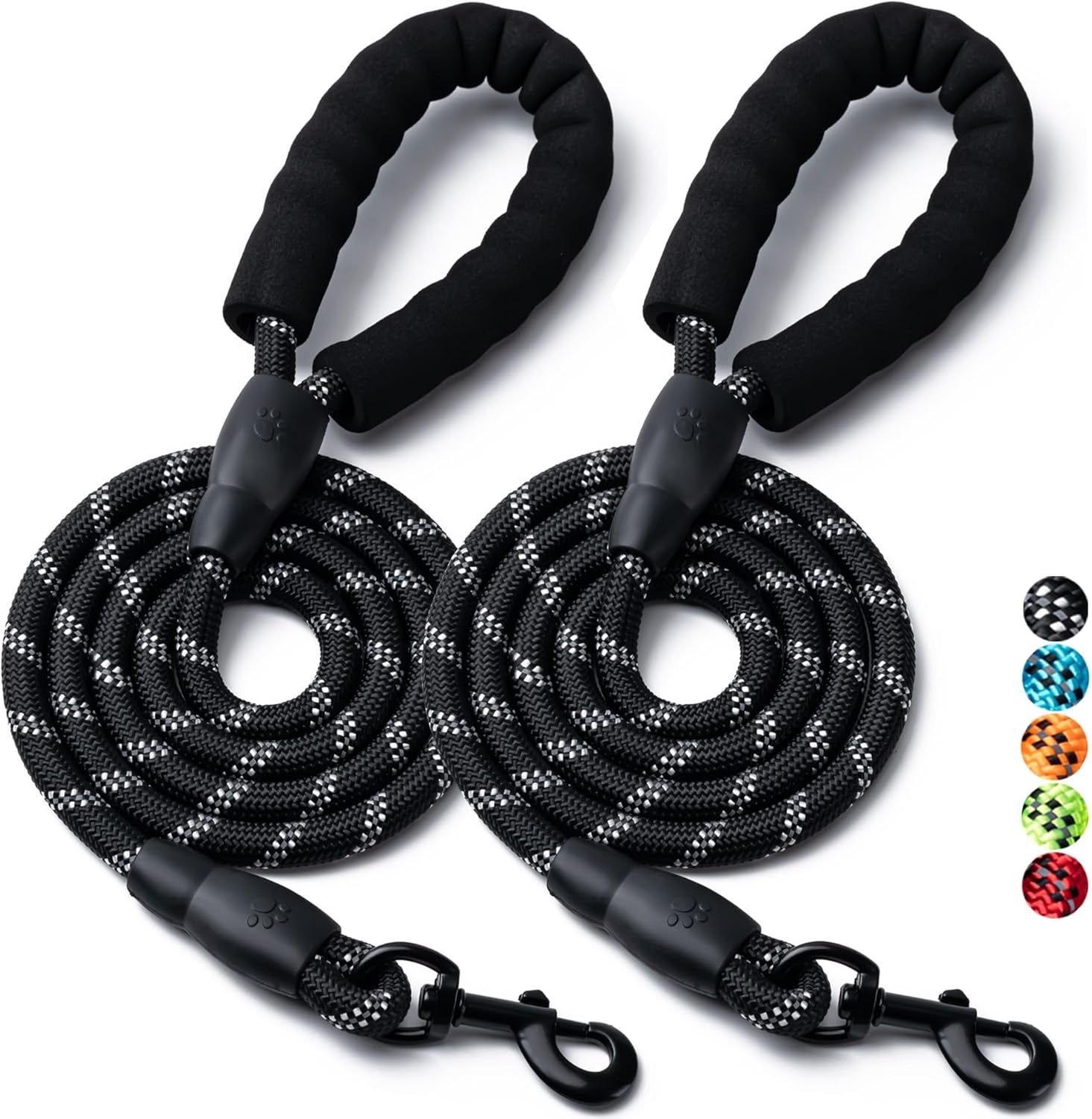2 Pack Dog Leash, 4/5//6 FT Heavy Duty Nyl Rope Pet Leashes with Comfortable Padded Handle, Reflective Dog Leashes for Small Medium and Large Dogs (5FT-1/2,Black/Black)