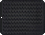 Silice Dish Drying Mat, N-Slip Easy Clean Sink Mat Large Heat-resistant Dish Drainer Mat for Kitchen Counter, Sink, Refrigerator or Drawer liner (16" x 12", BLACK)