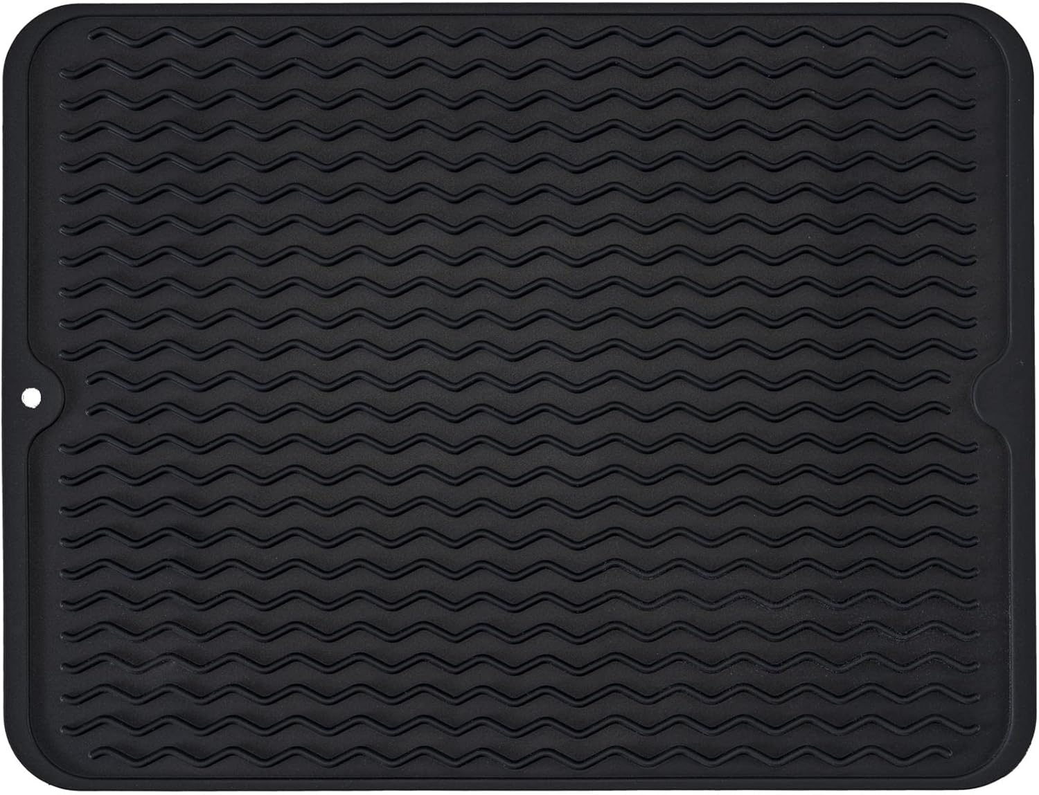 Silice Dish Drying Mat, N-Slip Easy Clean Sink Mat Large Heat-resistant Dish Drainer Mat for Kitchen Counter, Sink, Refrigerator or Drawer liner (16" x 12", BLACK)