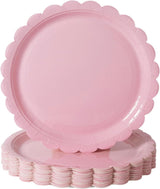 50PCS Scalloped Disposable Paper Plates Dessert Cake Party Plates for Baby Shower, Wedding,Bridal Shower Birthday Party Supplies (Pink, 7IN)
