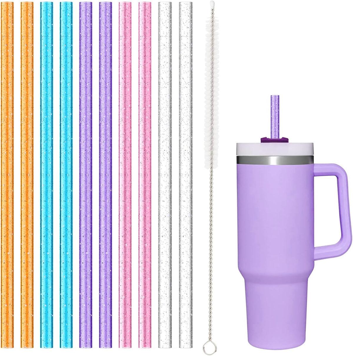 10 PCS Straw Cleaner Brush and 10 Pcs Replacement Color Straw for Stanley Cup 40 oz 30 oz 64 oz Tumbler