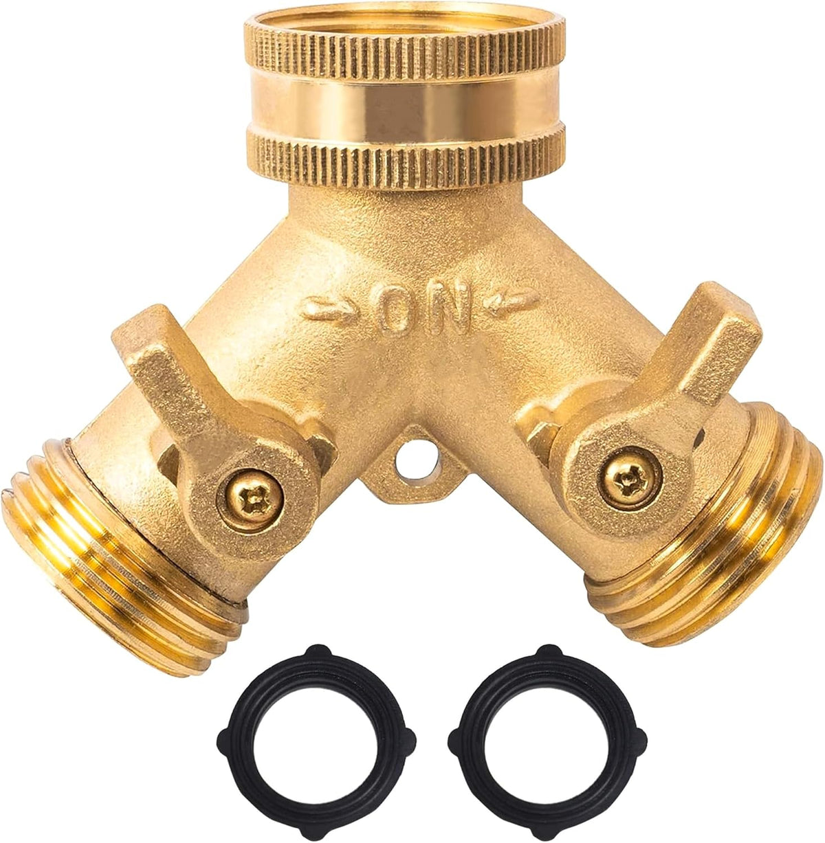 Hose Splitter, Garden Hose Splitter Heavy Duty 2 Way, Solid Brass Water Hose Y Splitter 2 Valves with 2 Extra Rubber Washers