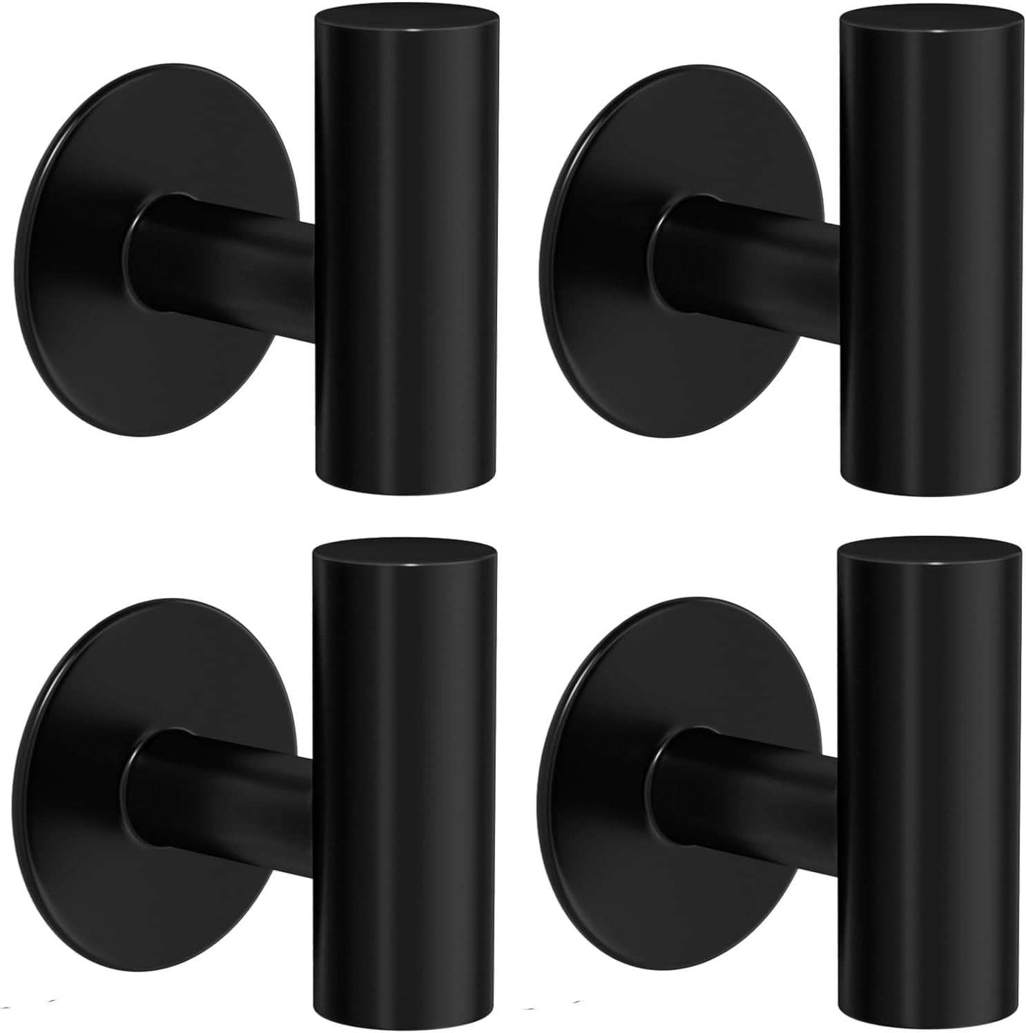 4 Pack Adhesive Towel Hooks for Bathroom, Waterproof Wall Mount Towel Holder, Matte Black Wall Robe Hook, Stainless Steel Heavy Duty Door Hanger Towel Hook for Kitchen, Bedroom, Hotel
