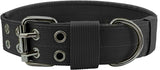 Heavy Duty Dog Collar for Large Dogs, Tactical Dog Collars with Metal Buckle & D Ring, 1.5" Width Thick Adjustable Nyl Collar for Medium Dogs, Black/L