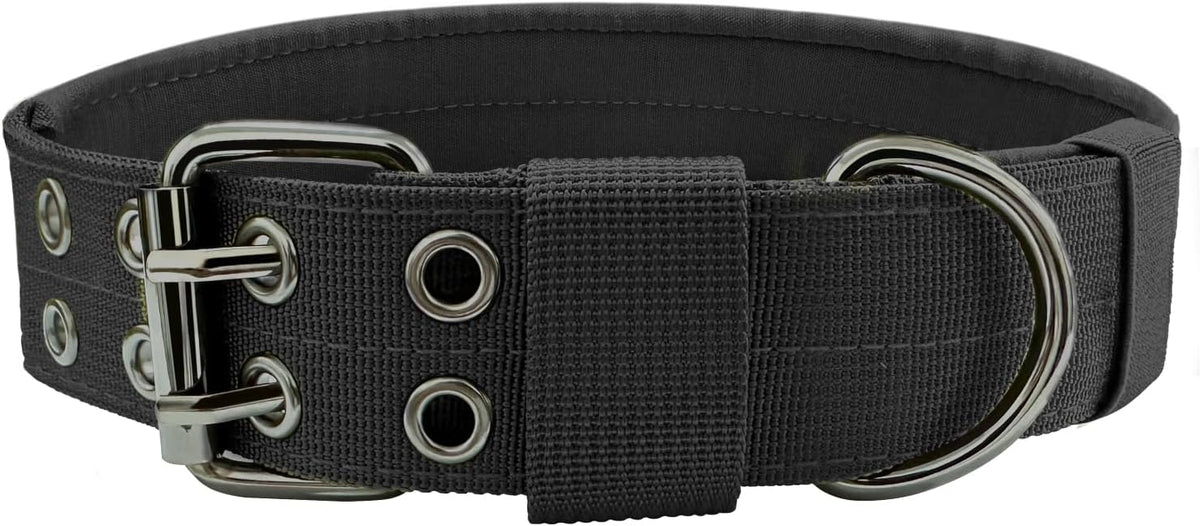 Heavy Duty Dog Collar for Large Dogs, Tactical Dog Collars with Metal Buckle & D Ring, 1.5" Width Thick Adjustable Nyl Collar for Medium Dogs, Black/L
