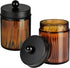 Amber Glass Qtip Holder, Apothecary Jars with Matte Black Metal Lid & Stickers-Bathroom Qtip Dispenser Storage Organizer Set,Vanity Counter Canister for Cott Swabs,Round Pads,Floss (2 Pack)