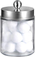 Apothecary Jars Bathroom Vanity Organizer -Countertop Canister Jar with Storage Lid - Qtip Dispenser Holder Glass for Qtips,Cott Swabs,Makeup Spges,Hair Band - Brushed Nickel (1 Pack)