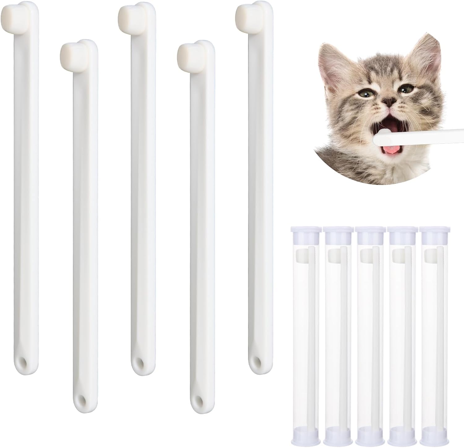 Petluno Small Dog & Cat Toothbrush 5 Set, Micro Nano Bristles to Clean pet Teeth Toothbrushes, Puppy Dogs Pet Tooth Cleaning Kit with Storage Box（White 