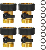 Garden Hose Shut Off Valve, 4 Pack 3/4 Inch Heavy Duty Solid Brass Garden Hose Connector, Water Shut Off Valve with 8 Extra Rubber Washers