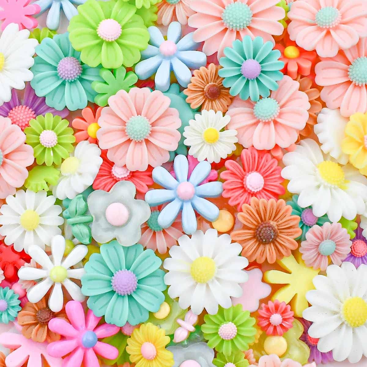 100 Flatback Resin Daisy Flowers for Craft DIY Flower Cabochons Jewelry Making Scrapbooking Embellishments Mixed Color Sunflower Slime Charms Hair Clip Phone Case Decor 