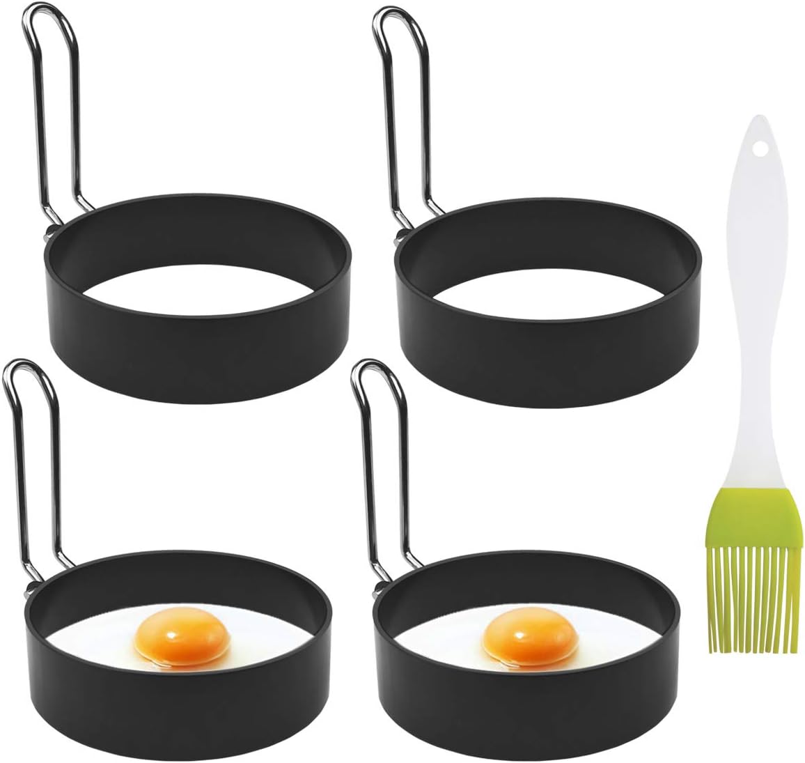 4 Pack Stainless Steel Eggs Maker Non Stick Round Egg Cooker for Cooking Rings Shaper Frying Pancake Sandwiches Metal Handle Household Kitchen Breakfast Tool 