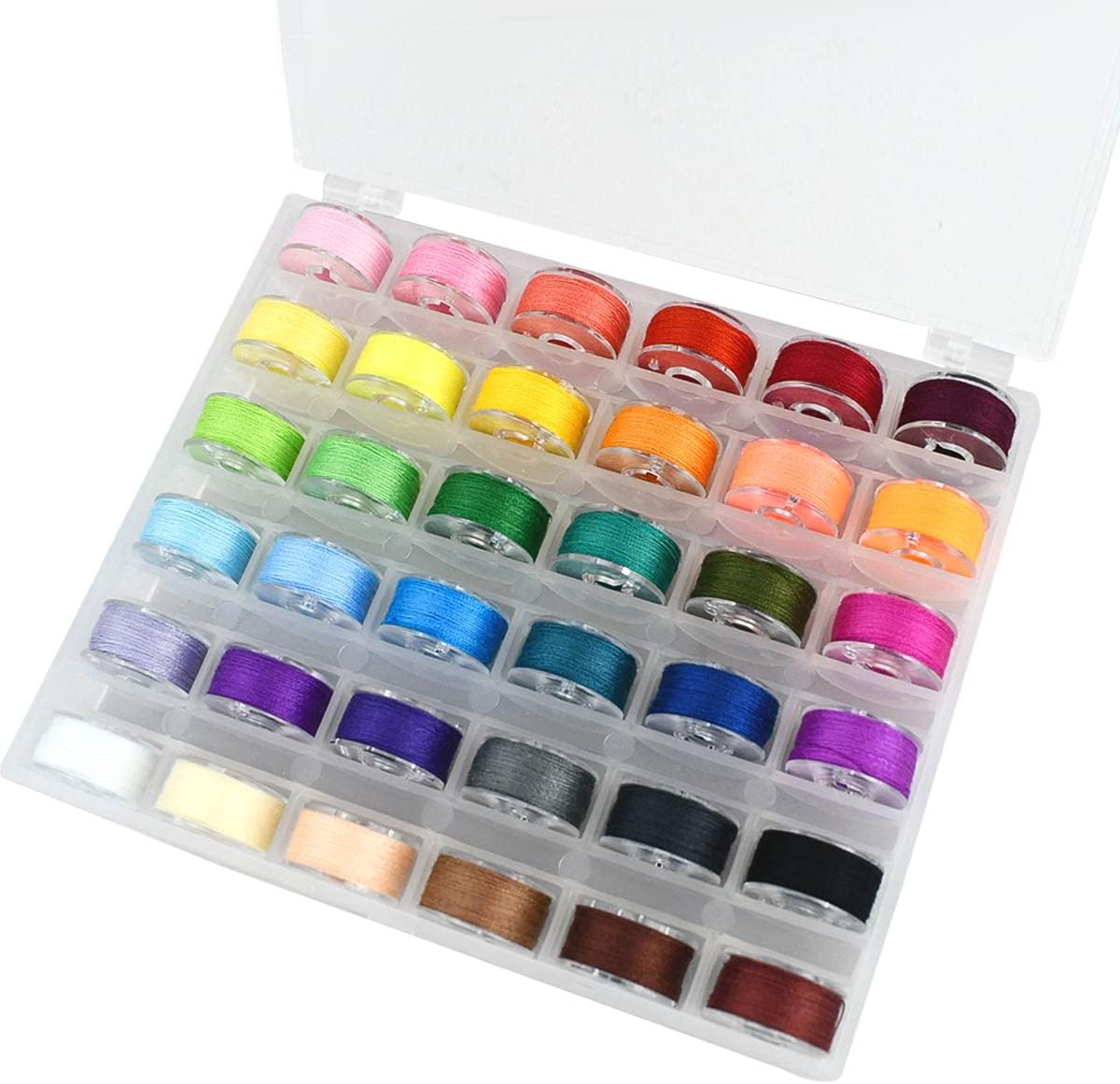 36 Pcs Bobbins and Sewing Threads Prewound Bobbin Thread with Storage Plastic Case Assorted Colors Set for Brother Babylock Singer Janome Embroidery Machine Polyester 
