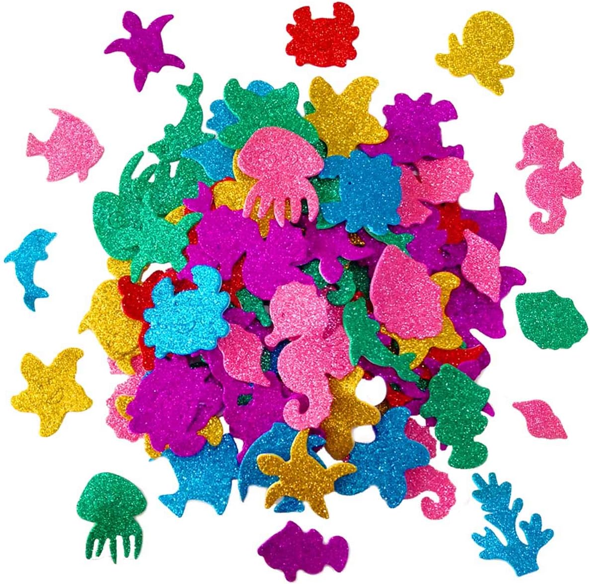Petluno Glitter Colorful Sea Animals Shapes Foam Stickers Self Adhesive Craft Supplies for Greeting Cards DIY Scrapbooking Wall Art Decor Home Decoration (Random Colors) 