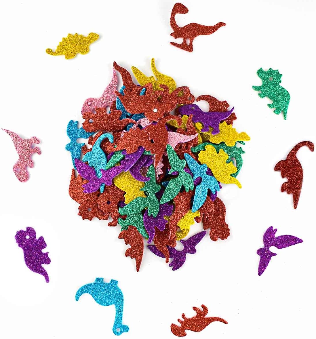 Petluno 160 Pieces Glitter Dinosaur Foam Stickers Self Adhesive for Craft DIY Self-Adhesive Shapes Sticker Home Party Decoration Colorful Arts Crafts Supplies (Assorted Colors) 