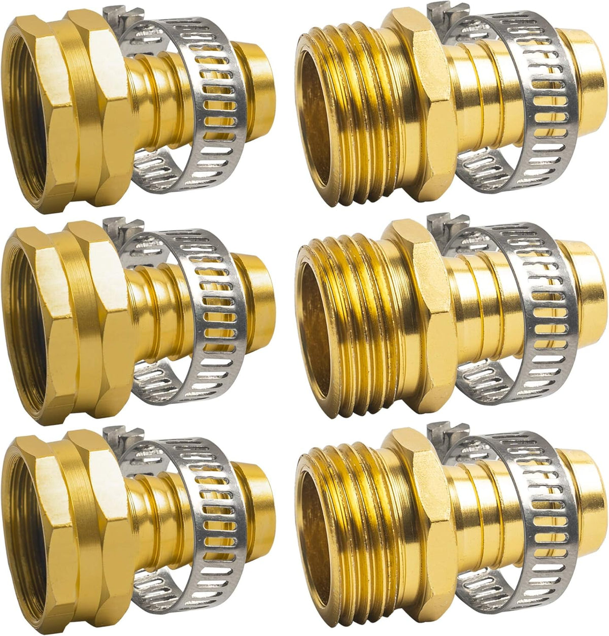 Hose Repair Connectors with Claps, 5/8" Aluminum Garden Hose Repair Kit, Female and Male Hose Connectors & Fitting with Stainless Steel Clamp, 3 pack