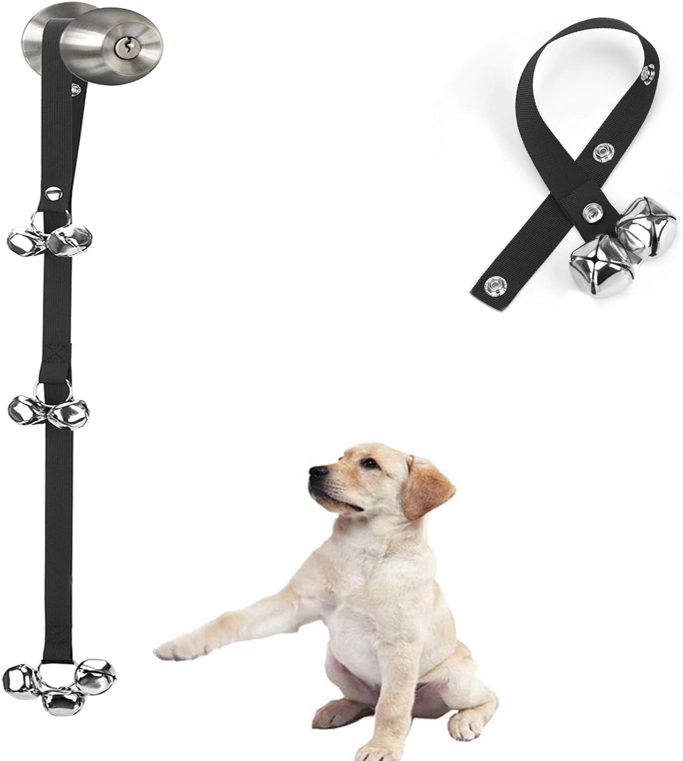 Upgraded Puppy Bells Dog Doorbells for Door Knob/Potty Training/Go Outside-Dog Puppies Dogs Doggy Doggie Pooch Pet Cat Lovers-Premium Quality-3 Snaps Length Adjustment Black; 1 Pack 