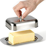 Stainless Steel Butter Dish with Lid and Handle, 7.5" x 5", Keeps Fresh, Fits Standard Sticks 