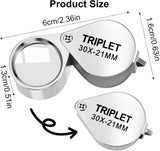 Xindojuz 2 PCS Jewelers Loop Magnifier, Pocket Foldable 30X 21mm Jewelry Eye Small Magnifying Glass Jewelers loupe Magnifier Set for Gems Diamonds Plants Coins Stamps Antiques and More (Silver)