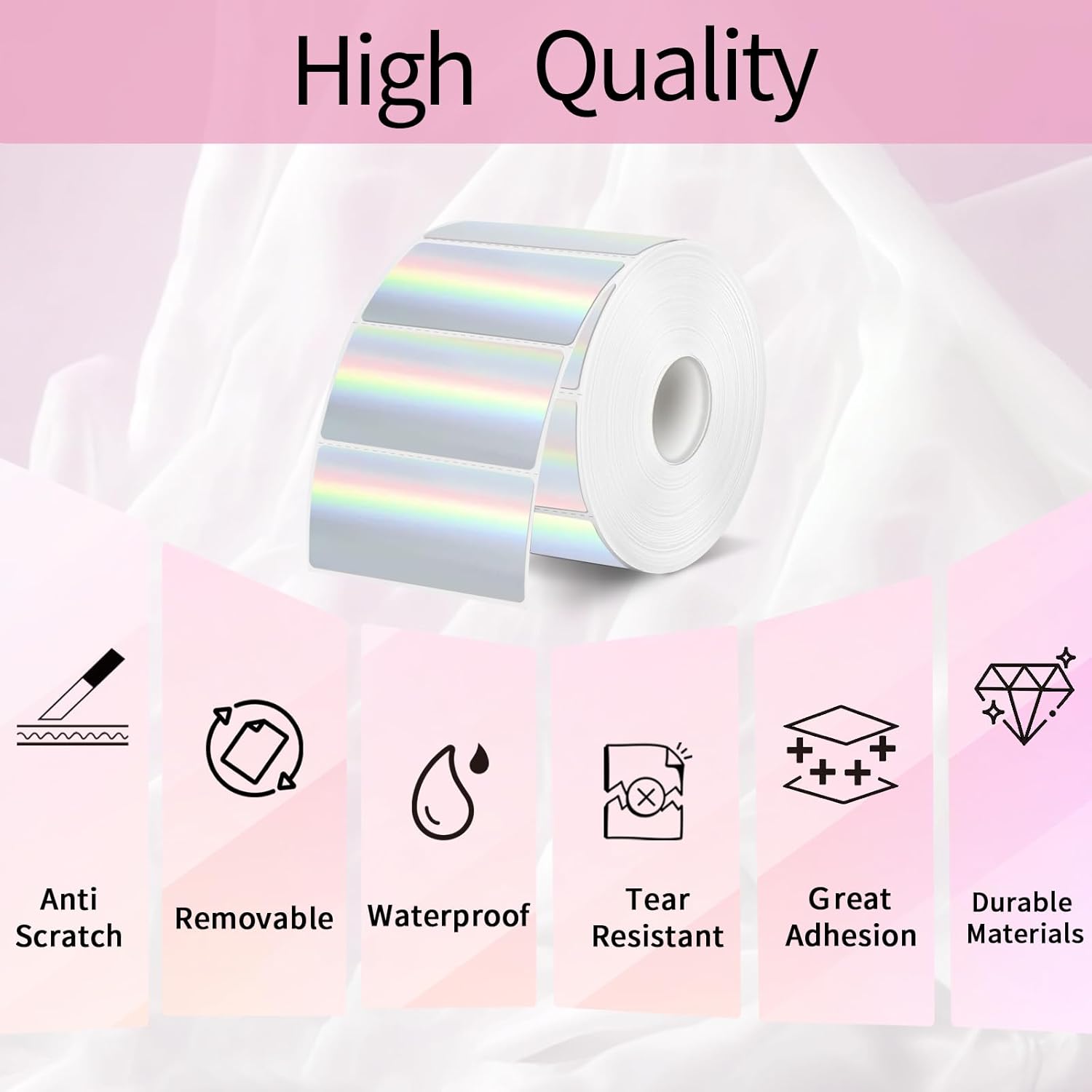 2x1 Inch Holographic Thermal Labels, Silver Glitter Thermal Printer Stickers, Waterproof Self-Adhesive Shipping Label Printer Sticker for Barcode, Name, Address, 300 Labels/Roll