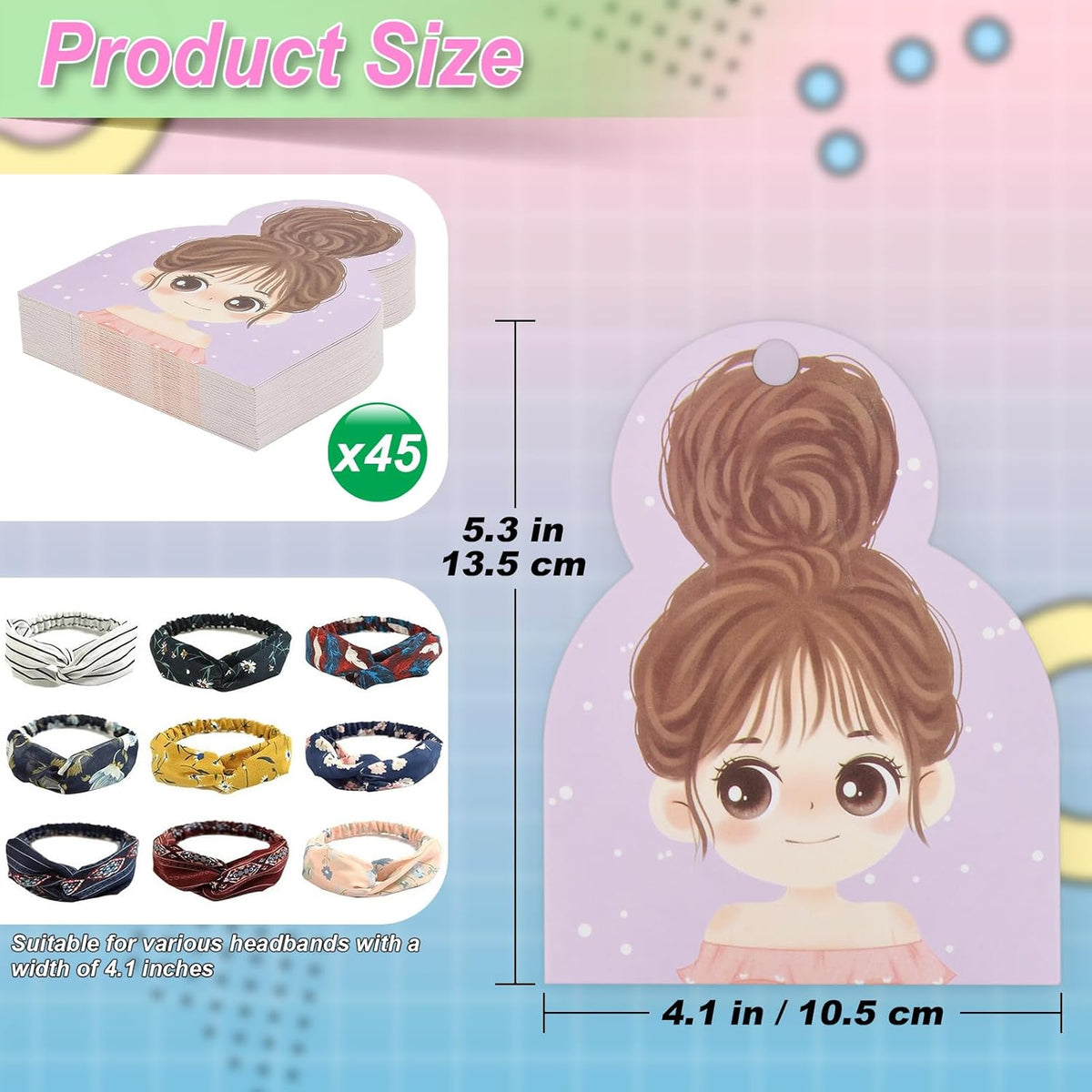 Homakover 45 Pcs Headband Display Cards, Headband Holder for Selling, Hair Bands Organizer Stand White Cardboard for Headbands, Ear Warmers, Hats and Scrunchies