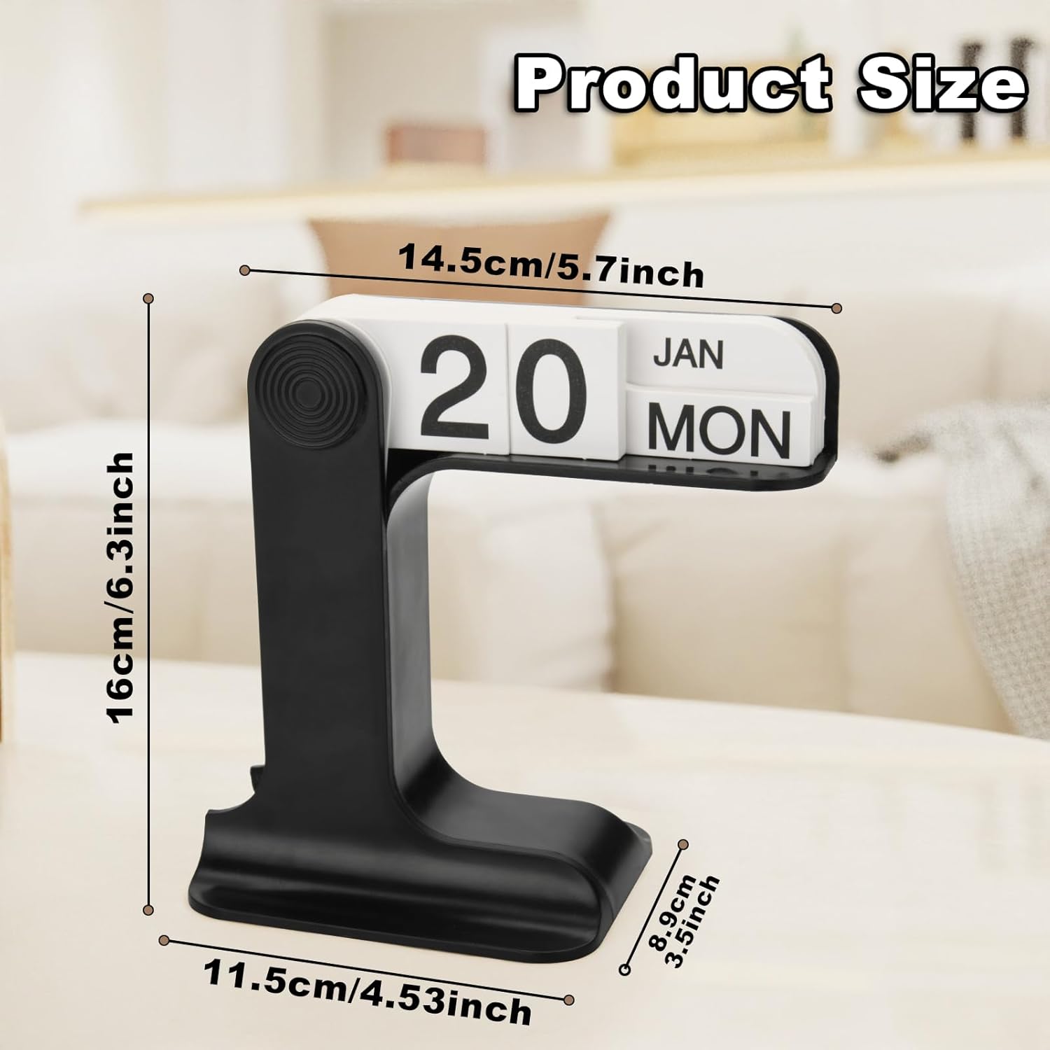 Flip Perpetual Calendar, Desk Calendar Standing Flip, Daily Perpetual Desktop Calendar with Large Display, Modern Farmhouse Vintage Office Desk Accessory for Home Office Decor, Reusable Yearly (Black)
