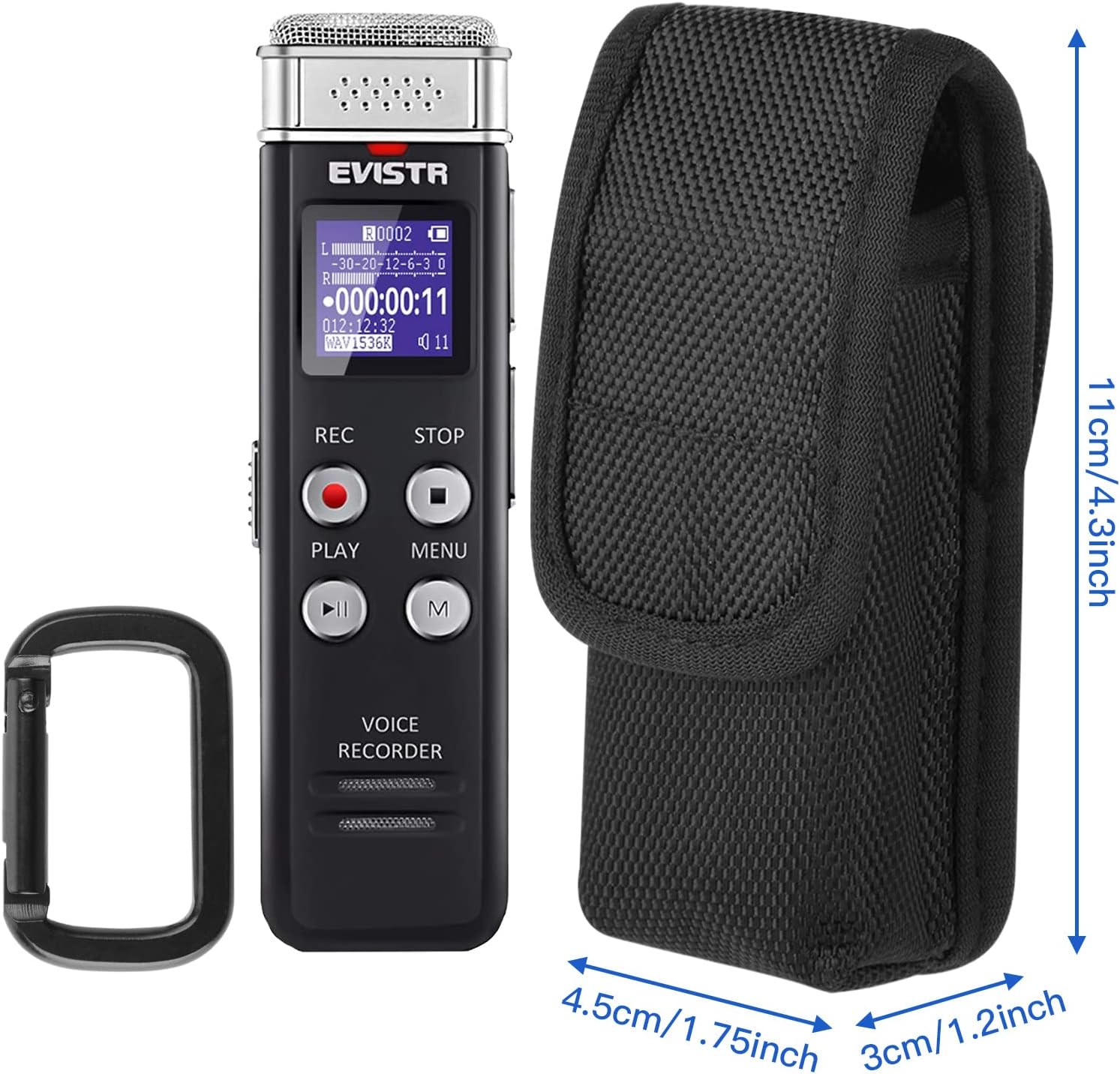 1680D Carrying Case for Digital Voice Recorders, Hard Bag with Carabiner for EVISTR 16GB, Sony ICD-UX570, PX370/470/560 Digital Voice Recorder, USB, MP3