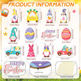 Glenmal 36 Pcs Happy Easter Ornaments for Tree Easter Wooden Hanging Ornaments Egg Bunny Tree Decorations Spring Gnome Chick Wood Slices Pendant with Rope for Home Spring Party Decor