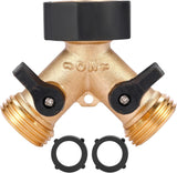 Garden Hose Splitter 2 Way Heavy Duty, Y Connector Brass Garden Hose Adapter, Hose Bib Splitter with 2 Extra Rubber Washers