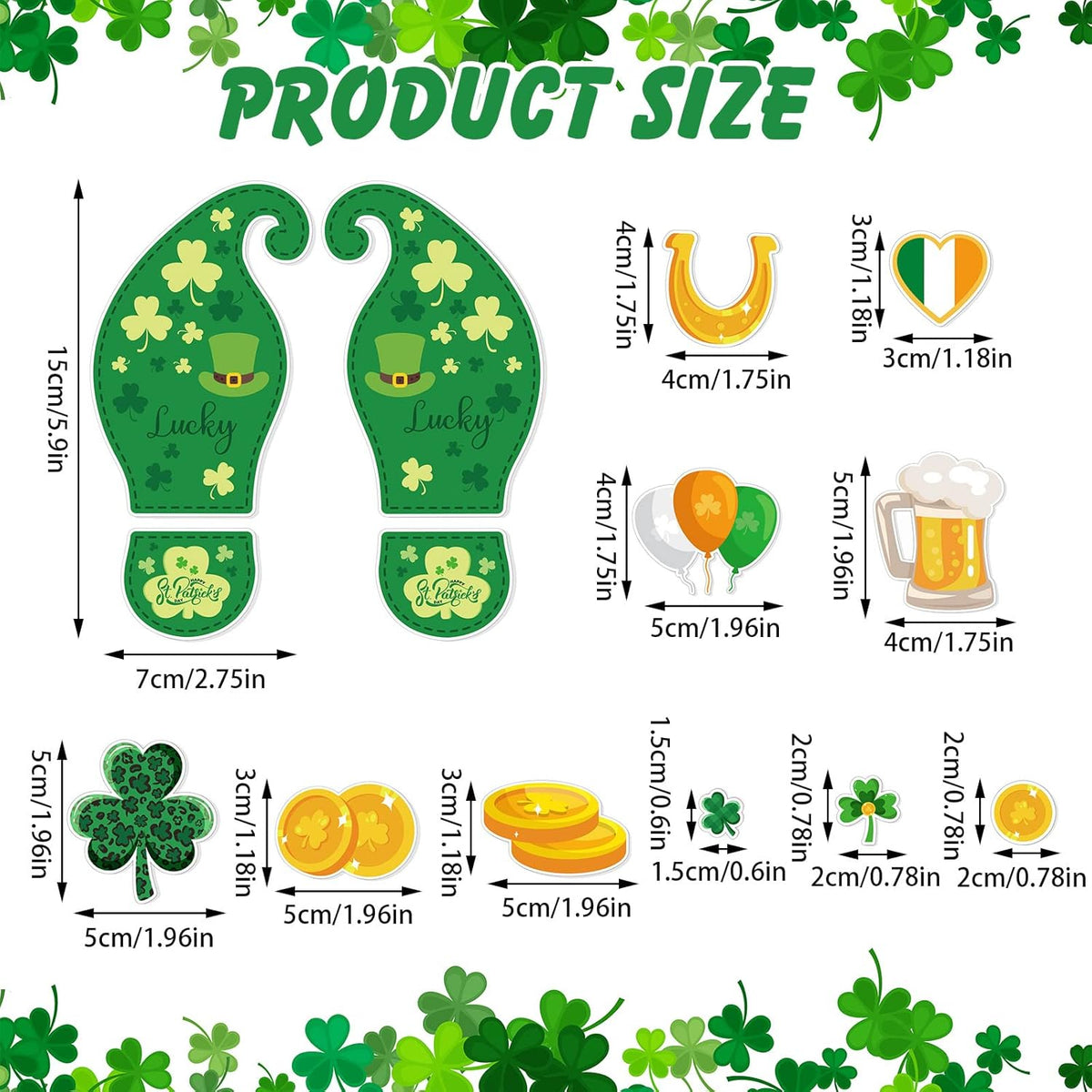 10 Sheets 150 Pcs Leprechaun Footprints Floor Decals Stickers St. Patrick's Day Decorations Shamrock Self Adhesive Shamrock Gold Coin Stickers for Office Home Window Party Supplies
