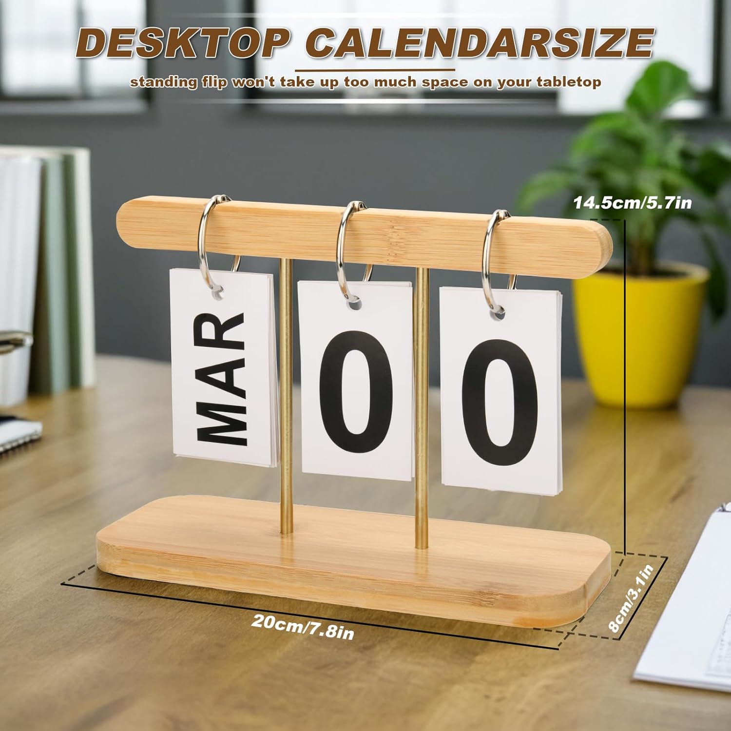 Perpetual Daily Flip Calendar for Desk, Vintage Wood Perpetual Calendar With Large Display, Reusable Desktop Turn Page Month Date Display Rustic Farmhouse Desk Accessories for Home Office Decor (Wood)