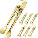 6PCS Mini Serving Tongs 5-Inch Small Rose Sugar Cube Appetizer Tongs, Tiny l Tong for Tea Party, Coffee Bar, Desserts (Gold)