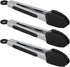 Small Serving Tongs with Silicone Tips 7 Inch Mini Stainless Steel Food Tongs, Set of 3 (Black)