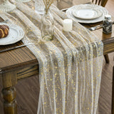 Beige Gold Gauze Table Runner 120 Inch 10FT, Glitter llic Foil Sheer Dining Wedding Anniversary Holiday Birthday Table Decor for Home Party