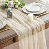 Pearl Beige Gauze Table Runner 120 Inch 10FT, Seasonal Sheer Dining Holiday Wedding Birthday Baby Shower Table Decor for Home Party