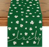 Green Lucky Shamrock St. Patrick's Day Table Runner, Seasonal Spring Holiday Kitchen Dining Table Decoration for Indoor Outdoor Home Party Decor 13 x 72 Inch