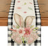 Buffalo Plaid Bunny Ear Foot Flower Easter Table Runner, Seasonal Spring Kitchen Dining Table Decoration for Home Party Decor 13x72 Inch