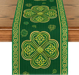 Green Stripes Shamrocks 210 GSM St.Patrick's Day Table Runner, Seasonal Spring Kitchen Dining Table Runner for Home Party Decor 13x72 Inch