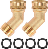 45 Degree Garden Hose Elbow, Eliminates Stress and Strain On RV Water Intake Hose Fittings, 3/4" GHT and Solid Brass, 2 Pack